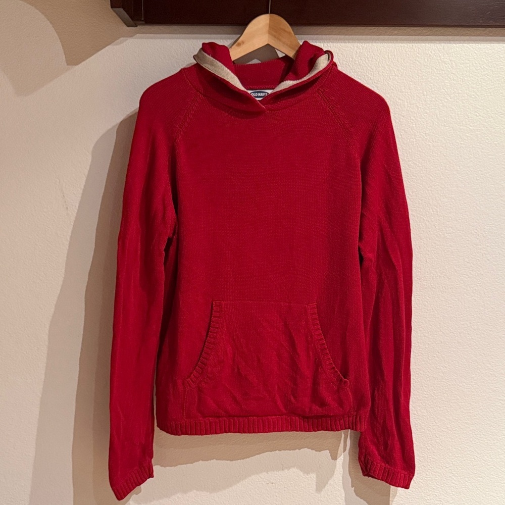 Old Navy Red Knit Hoodie w/ Kangaroo Pocket, Red, Size L